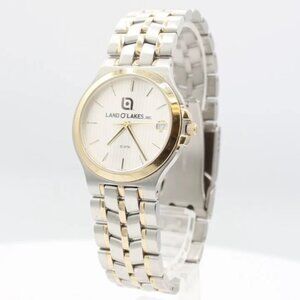 Vintage Land o' Lakes Tapesty Dial Men's Quartz Wristwatch Stainless Steel